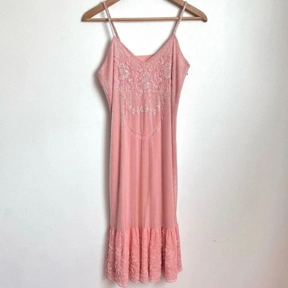 Dresses & Skirts - Pink‎ A-Line Ruffle Hemline Midi Beaded Dress